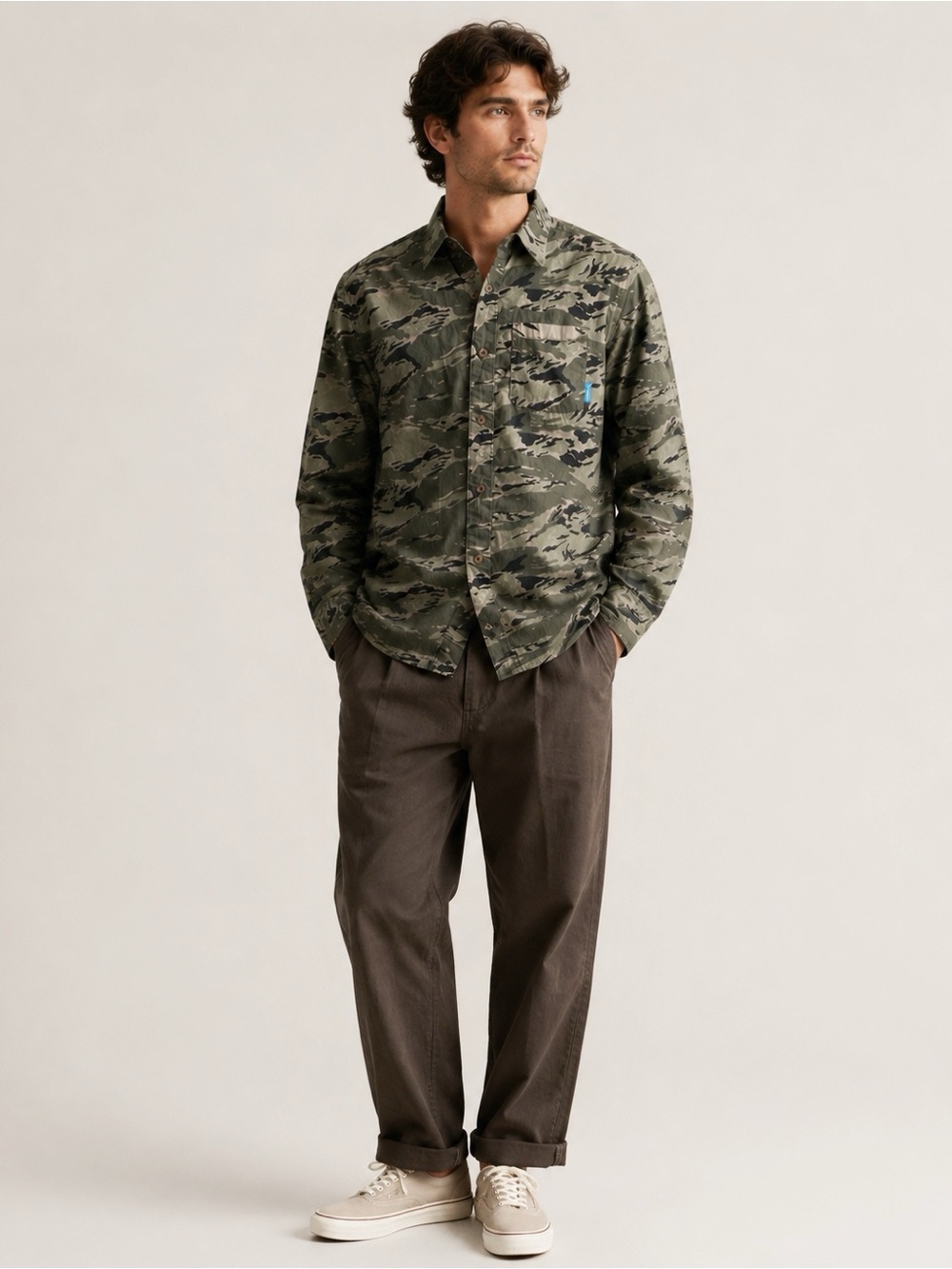 Adidas Skateboarding Men Green Camo Button Down Long Sleeve SMALL Streetwear